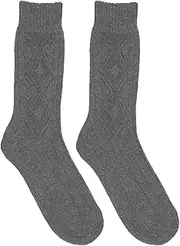 [Hann Brooks] Mens Merino Lambswool Hiking Walking Thermal Warm Boots Cable Pattern Crew Socks UK 7-11 2 Pairs Grey, Grey, One size