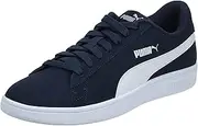 [PUMA] Unisex Smash V2 Leather Sneaker, Black-White-Silver, 11 US Women/9.5 US Men