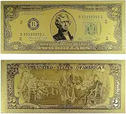 $2 USD Fake Replica banknotes, 24K Gold foil Polymer Paper Money 1:1 Size 3D Gold Foil Banknote Crafts