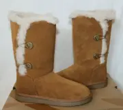 NIB Koolaburra Ugg Kenslei Girl's Tall Button Suede Shearling Boots Chestnut