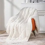 Topblan Weighted Blanket for Adults (60" x 80" 15lbs, Cream White), Soft Sherpa Queen Size Heavy Blanket, 3D Jacquard Flannel Fleece Weighted Blankets for Couch and Bed