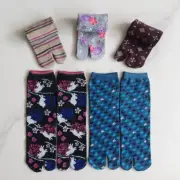 1 Pair Women Tabi Socks Split Two Toes Floral Japanese Style Random Color Cheap