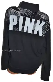 Victoria's Secret PINK Gray Palm Slouchy Quarter Zip Pullover Sweatshirt Logo S