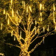 Christmas Meteor Shower Lights 8 Tube 288 LEDs Solar Powered Lights Christmas Decoration Lamps Meteor Shower Rain Lights for Christmas Holiday Party Home Patio Party -Warm white