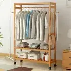 Wooden Clothes Rail Garment Coat Rack Scarf & Purse Hanging Hooks Rolling Stand