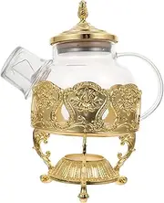 Glass Teapot Set with Cup and Candle Warmer Elegant Tea Kettle Clear Loose Leaf Tea Pot Blooming Tea Set for Wedding Ceremony-Gold