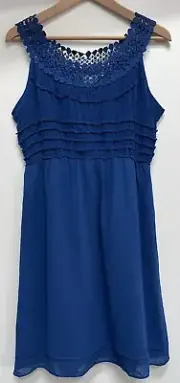 MAX Studio Smocked Blue Babydoll Dress pleated Lace Neckline Sz. L New W/tags
