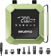 INFLATYCO 20PSI Paddle Board Pump Electric Portable Sup Air Pump-12V DC Car Plug Powered, Auto-Off, The Pilot Whale Mini Inflator & Deflator for Inflatable Paddleboard Kayak Boat Kite Mattress Tent