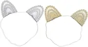 ORFOFE 2Pcs Cat Ear Headbands for Elastic Lace Hair Accessories for Adorable and Comfortable Design for Parties Birthdays and Daily Wear