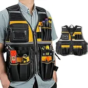 [ccuzs] Tool Vest Carpenter, Tool Vests for Men, Electrician Tool Vest, Adjustable Tools Vest, Multi Pocket Safety Armors, Tools Carrying Armors, Professional Tools Armors for Electrician Carpenter, Yellow,