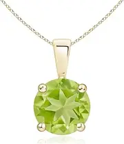 [Angara] Natural Classic Round Peridot Solitaire Pendant Necklace in Sterling Silver/14ct Solid Gold for Women | August Birthstone Jewellery for Her