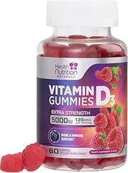 Vitamin D3 Gummy Vitamins, 125mcg per Serving, Immune Support, Delicious Raspberry Flavor, 60 ct (30 Day Supply)