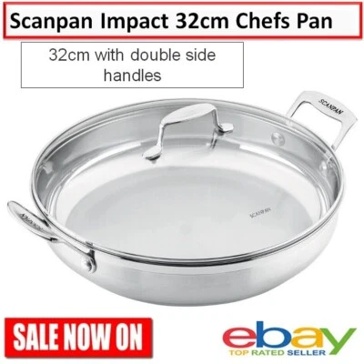 Scanpan 32cm Stainless Steel Frying Pan with Glass Lid Oven Induction Safe Cook