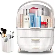 Sulfar Large Cosmetic Makeup Organizer with Drawers and Brush Organizer, Dust Water Proof Cosmetics Storage Display Case, Suitable for Bathroom Countertop and Bedroom Vanity Dresser