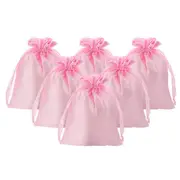 6Pcs 6" x 4" Satin Gift Bag with Drawstring,Pink