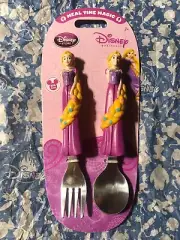 Disney Store PRINCESS RAPUNZEL Plate, Spoon & Fork Flatware Meal Time Magic Set