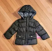 NEW Pink Platinum Baby Girl Winter Puffer Coat, Olive Green Leopard Print (24m)
