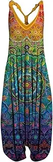 [NAMTYQX] 2024 Plus Size Boho Summer Fashion Overalls for Women′s Baggy Pants Loose Fit Rompers Travel Floral Printed Jumpsuits