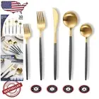 Brushed Matte Black and Gold Silverware Set, 30 Pieces for Parties and Weddings