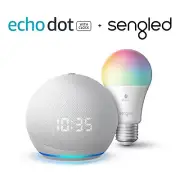 Alexa Echo Dot (4th Gen) Smart speaker with Clock Glacier White, Multicolor Bulb