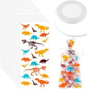 Outus 100 Pcs Dinosaur Cellophane Candy Bags Dinosaur Skeleton Treat Bags Dino P