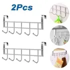 Door Hooks Bathroom Garage Clothes Storage 5 Hooks No-Punching Over Door
