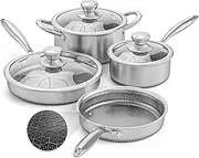 AuFranc® Hybrid Nonstick Stainless Steel Pots and Pans Set, Induction Cookware Set with Tempered Glass Lids, Non-stick Pot and Pan Set Suitable for All Cooktops, Non-Toxic, Dishwasher & Oven Safe