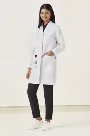 Biz Care Hope Women Long Line Lab Coat Teflon Stain Release Fabric Treatment New