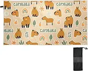 Gredecor Oversized Lightweight Beach Towel 71"x31" Capybara Rainbow and Plants Extra Large Thin Sand Free Towels for Travel Swim Pool Yoga Gym Camping Adults Kids