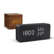 LED Wooden Alarm Clock Voice Control USB/AAA Powered Digital Desk Clock