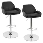 NEW! LEATHER BAR STOOL ADJUSTABLE - ADJUSTING BARSTOOL CHAIR-TESLA-SET OF 2 BK