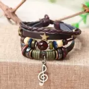 PU Leather Chain Bracelet Star Shape Pattern Stackable Hand Jewelry Women Girls