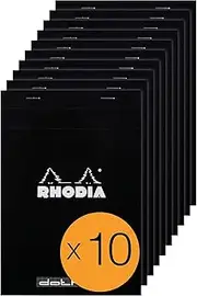 RHODIA 16559C - Stapled Notepad Dot pad N°16 Black - A5 - Dot Dotted - 80 Detachable Sheets - White Clairefontaine Paper 80 g/m² - Coated Card Cover - Pack of 10 pads