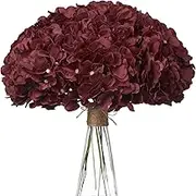 kuujojo Burgundy Hydrangea Silk Fake Flowers, 10 Pcs Full Artificial Flowers Heads with Stems for Wedding Bridal Shower Baby Shower Shop Party Decorations, Aesthetic Room Decor