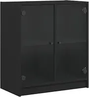 vidaXL Black Engineered Wood Side Cabinet with Glass Doors - Versatile Sideboard Cupboard for Display and Storage in Living Room or Hallway