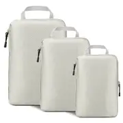 Set of 3 Compression Packing Cubes Super Thin and Sturdy Nylon Expandable Packing Organizer for Travel Accessories Luggage Suitcase (Beige)