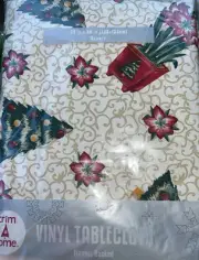 Christmas Flannel-Backed Vinyl Tablecloth 60” Round Trim A Home Kmart