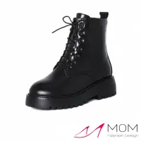 在飛比找momo購物網優惠-【MOM】真皮馬丁靴 粗跟馬丁靴 短筒馬丁靴/真皮保暖羊毛經