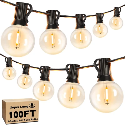 2pcs 50' LED Outdoor String Lights Patio Light- Shatterproof Dimmable Globe Bulb