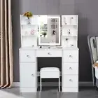 Vanity Makeup Table with LED Mirror Bedroom Dressing Table with 5 Drawers MDF