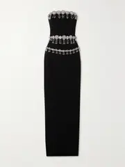 [Clio Peppiatt] Clio Peppiatt - Brooch Strapless Crystal-embellished Crepe Maxi Dress - Black - medium medium Black