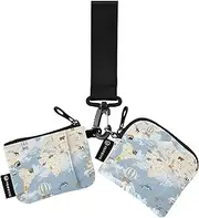 [Caihoyu] Animals World Map Dual Coin Purse Credit Card Holder Wallet Minimalist Zipper Cash Coin Purse with Keychain for Ladies Girls 2 Packs, Multicolor, 4.13"(L) x 3.5"(W), Travel Accessory