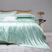 Bedding Set 4pcs Nature Silk Blend Duvet Cover Flat Sheet 2 Pillowcases Green