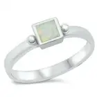 Ring Sterling Silver 925 Rhodium Plated White Lab Opal Face Height 6 mm Size 10