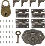 Jewelry Box Hinges Hasp Catch Lock, Antique Engraved Latch and Box Corner Protec
