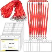 Mardatt 25Pcs Clear Name Tags with Neck Lanyard, Plastic Horizontal Name Tags ID Card Holders Badge Name Tag Flat Neck Lanyards with Swivel Hook for Business School (Red)