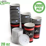 20oz Design Coffee Cups and White Flat Lids Hot Cold Drinks Disposable 1000pcs