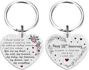 [FALOGI] 10th Wedding Anniversary Keyring Gifts, Happy 10th Anniversary for Husband Wife, Tin Anniversary Keyring for Him Her Couple