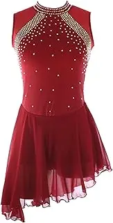 [Zagitova] Ice Figure Skating Dress for Womens Sleeveless Girls Breathable Competition Dance Outfits with Shiny Rhinestone