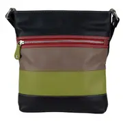 Franco Bonini - 1304 Striped leather shoulder bucket bag - Black Multi